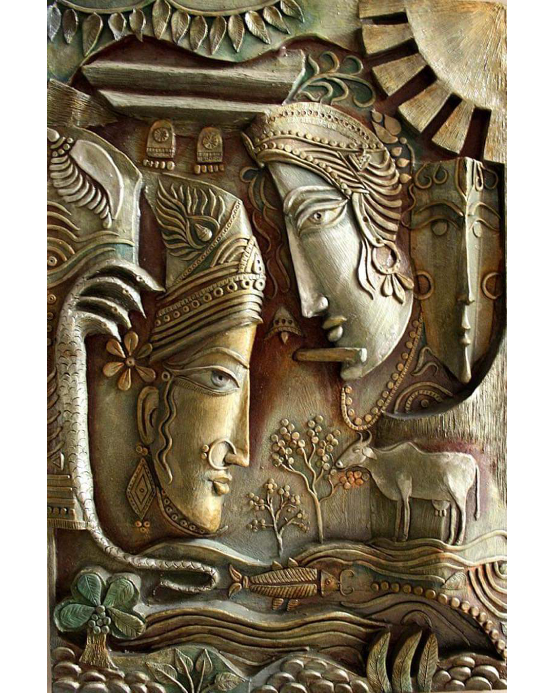 Riddhi Siddhi Art Creations - Oxidized Metallic 3D Vrindavan Symbol Mural